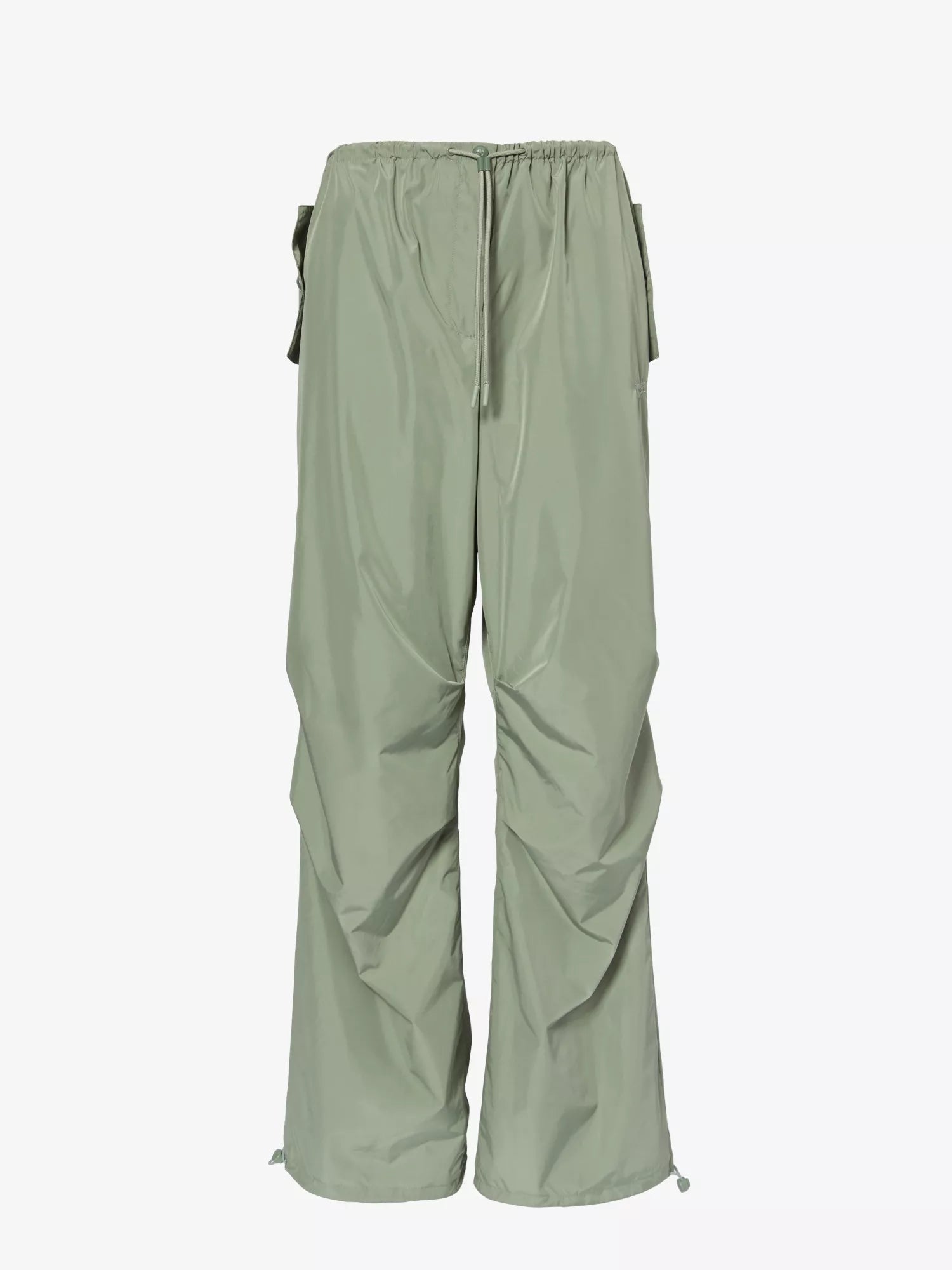 ANINE BING Reid Ruched Wide-Leg Mid-Rise Green Relaxed Shell Trousers - House Of Huntington
