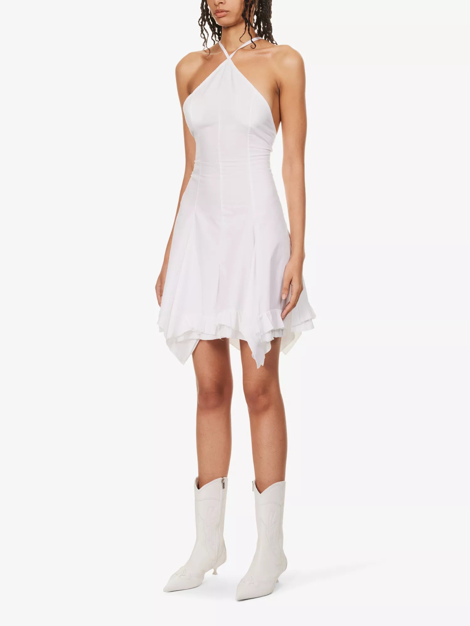 LUDOVIC DE SAINT SERNIN White Ice Skating Flared-Hem Cotton-Poplin Mini Dress - House Of Huntington