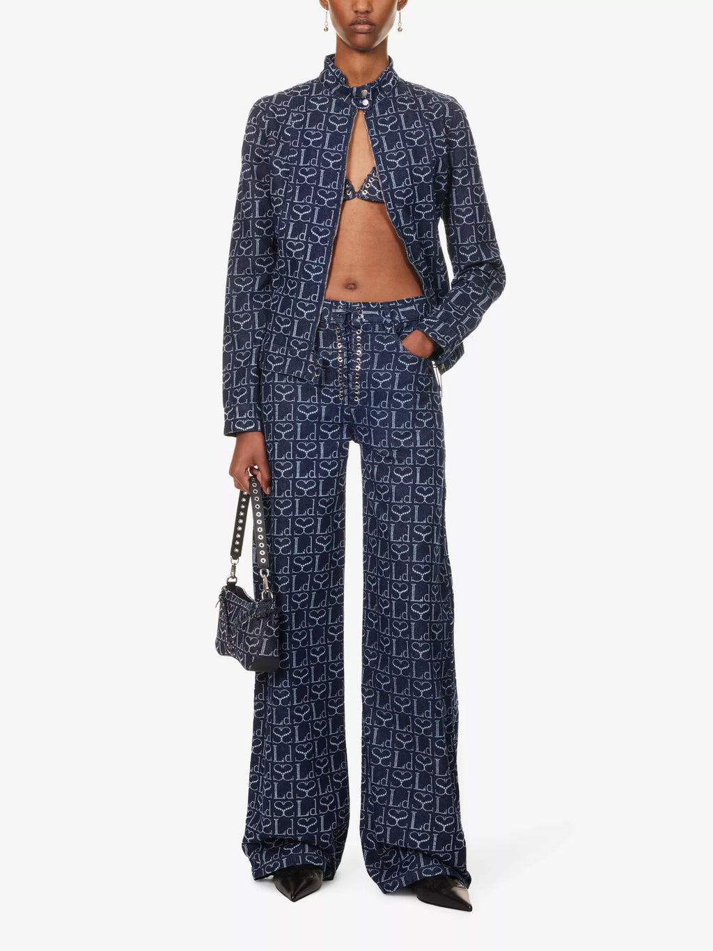 LUDOVIC DE SAINT SERNIN Wide-Leg Logo Branded-Pattern Lace-Up Jeans - House Of Huntington