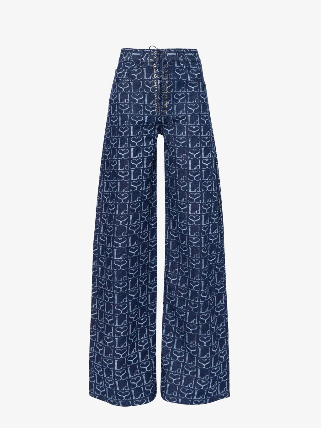 LUDOVIC DE SAINT SERNIN Wide-Leg Logo Branded-Pattern Lace-Up Jeans - House Of Huntington