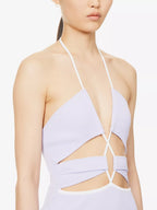 SAN SLOANE Carter Lilac Purple Cut-Out Knitted Midi Dress - House Of Huntington