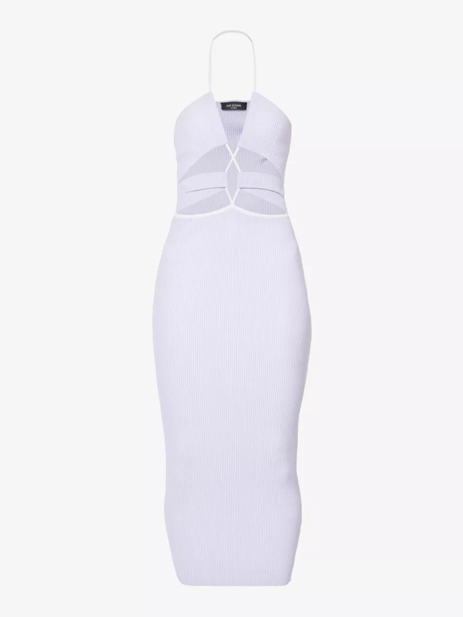 SAN SLOANE Carter Lilac Purple Cut-Out Knitted Midi Dress - House Of Huntington