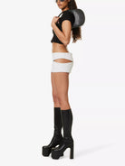 MOWALOLA Suede Leather Cut-Out Sides Mini Skirt - House Of Huntington