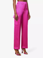 ROZIE CORSETS Flap Pocket Straight-Leg Mid-Rise Stretch-Satin Trousers - House Of Huntington