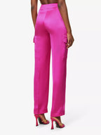 ROZIE CORSETS Flap Pocket Straight-Leg Mid-Rise Stretch-Satin Trousers - House Of Huntington