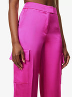 ROZIE CORSETS Flap Pocket Straight-Leg Mid-Rise Stretch-Satin Trousers - House Of Huntington