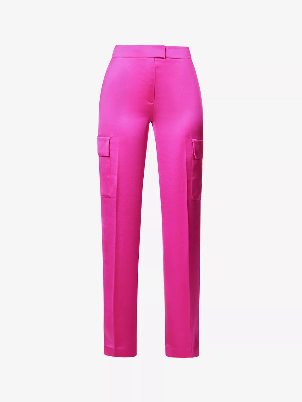 ROZIE CORSETS Flap Pocket Straight-Leg Mid-Rise Stretch-Satin Trousers - House Of Huntington