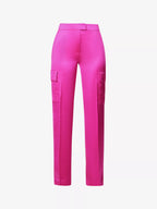 ROZIE CORSETS Flap Pocket Straight-Leg Mid-Rise Stretch-Satin Trousers - House Of Huntington
