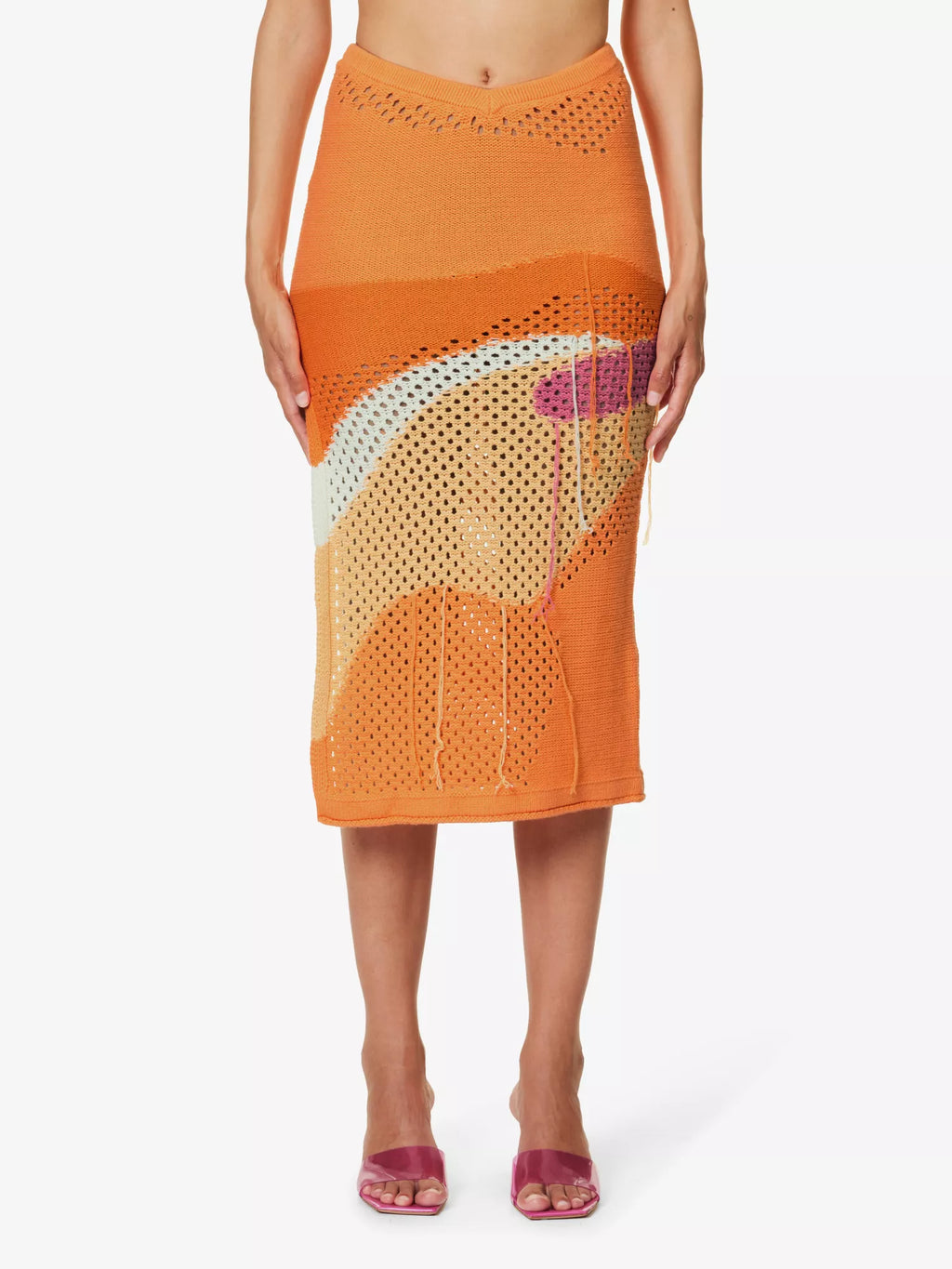 House Of Sunny Pompelmo Sunset Intarsia Crochet Knit Low Rise Summer Skirt - House Of Huntington