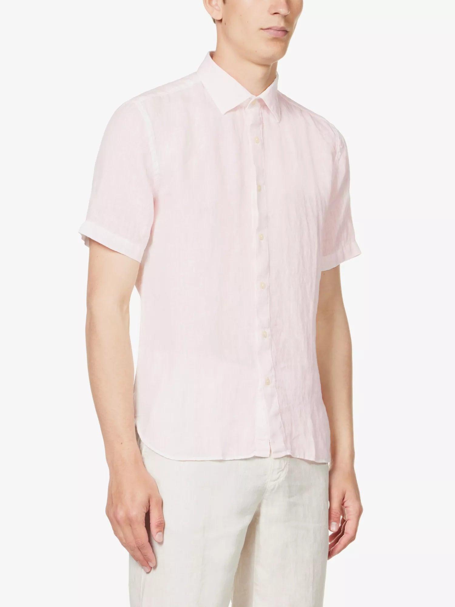 120% LINO Linen Camicia Rose Pink Spread Collar Shirt - House Of Huntington