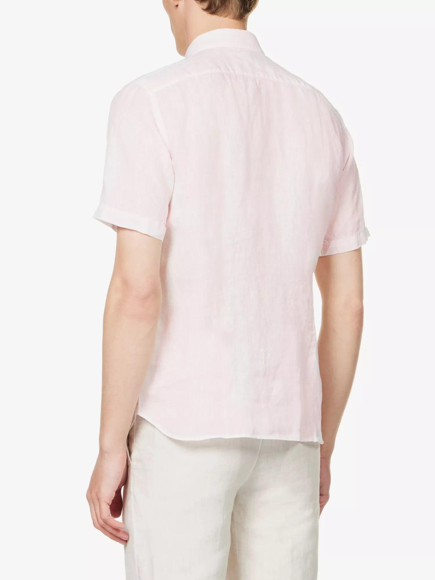 120% LINO Linen Camicia Rose Pink Spread Collar Shirt - House Of Huntington