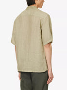 120% LINO Linen Camp Collar Camicia Sage Green Shirt - House Of Huntington