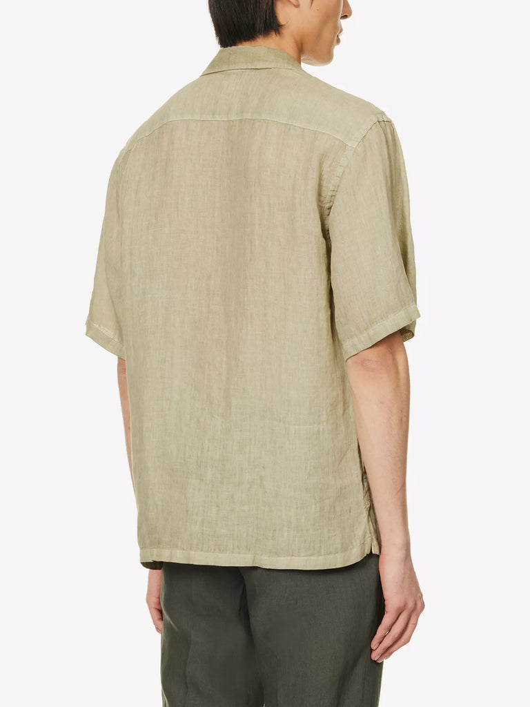 120% LINO Linen Shirt Camp Collar Camicia Green 
