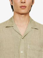 120% LINO Linen Camp Collar Camicia Sage Green Shirt - House Of Huntington