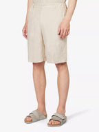 120% LINO Beige Linen Bermuda High Rise Shorts - House Of Huntington