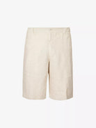 120% LINO Beige Linen Bermuda High Rise Shorts - House Of Huntington