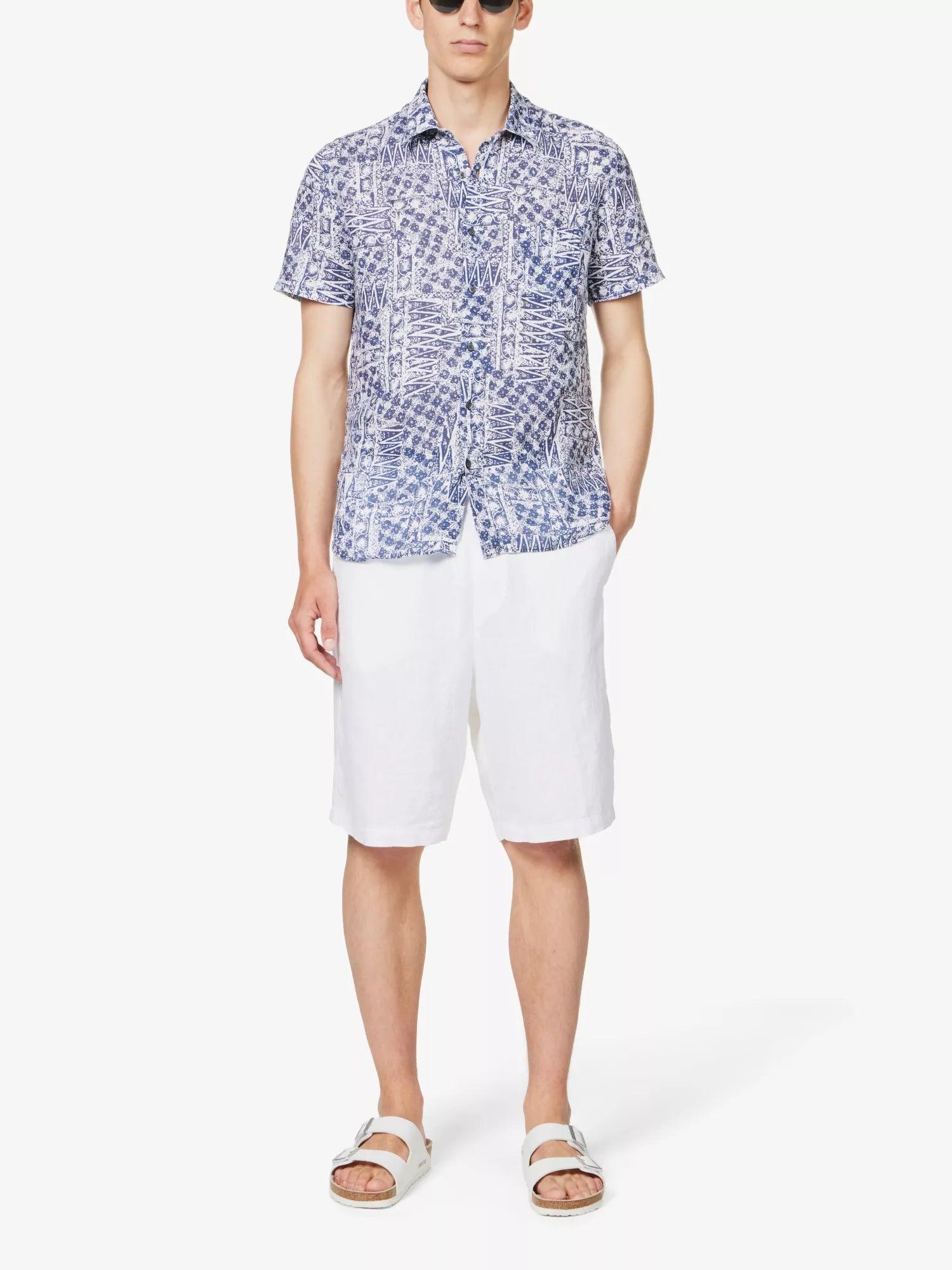 120% LINO White Bermuda High Rise Linen Shorts - House Of Huntington