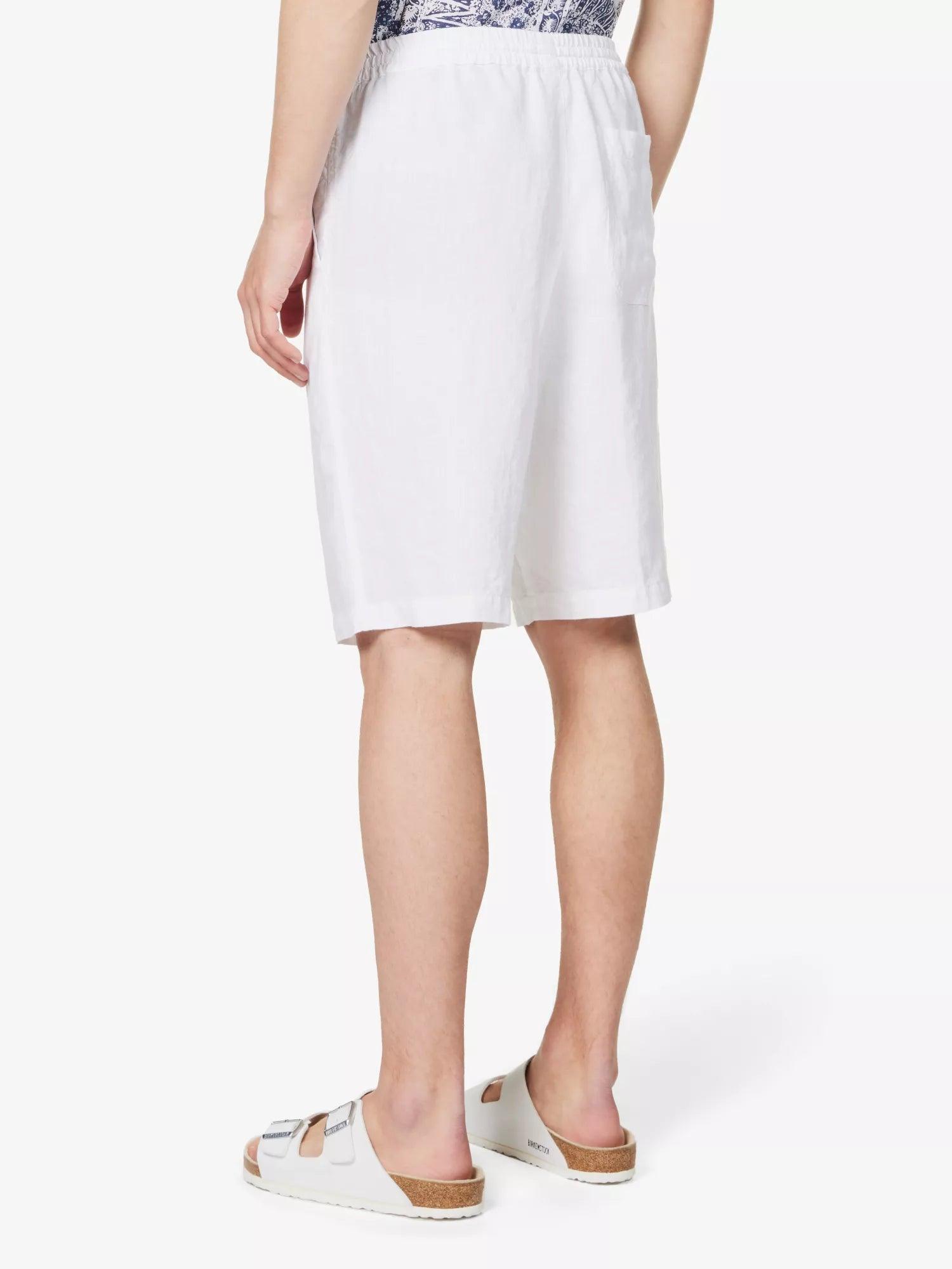 120% LINO White Bermuda High Rise Linen Shorts - House Of Huntington