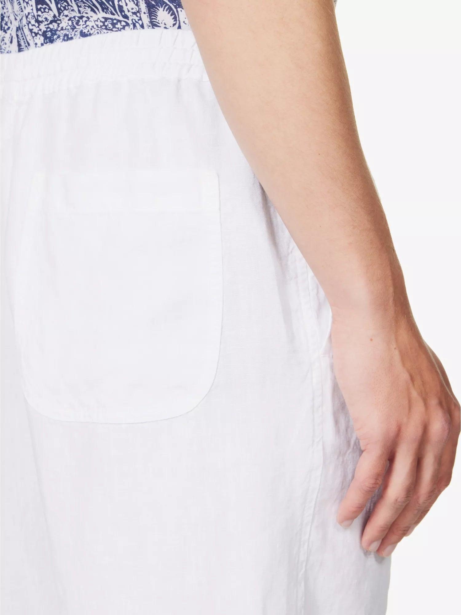 120% LINO White Bermuda High Rise Linen Shorts - House Of Huntington