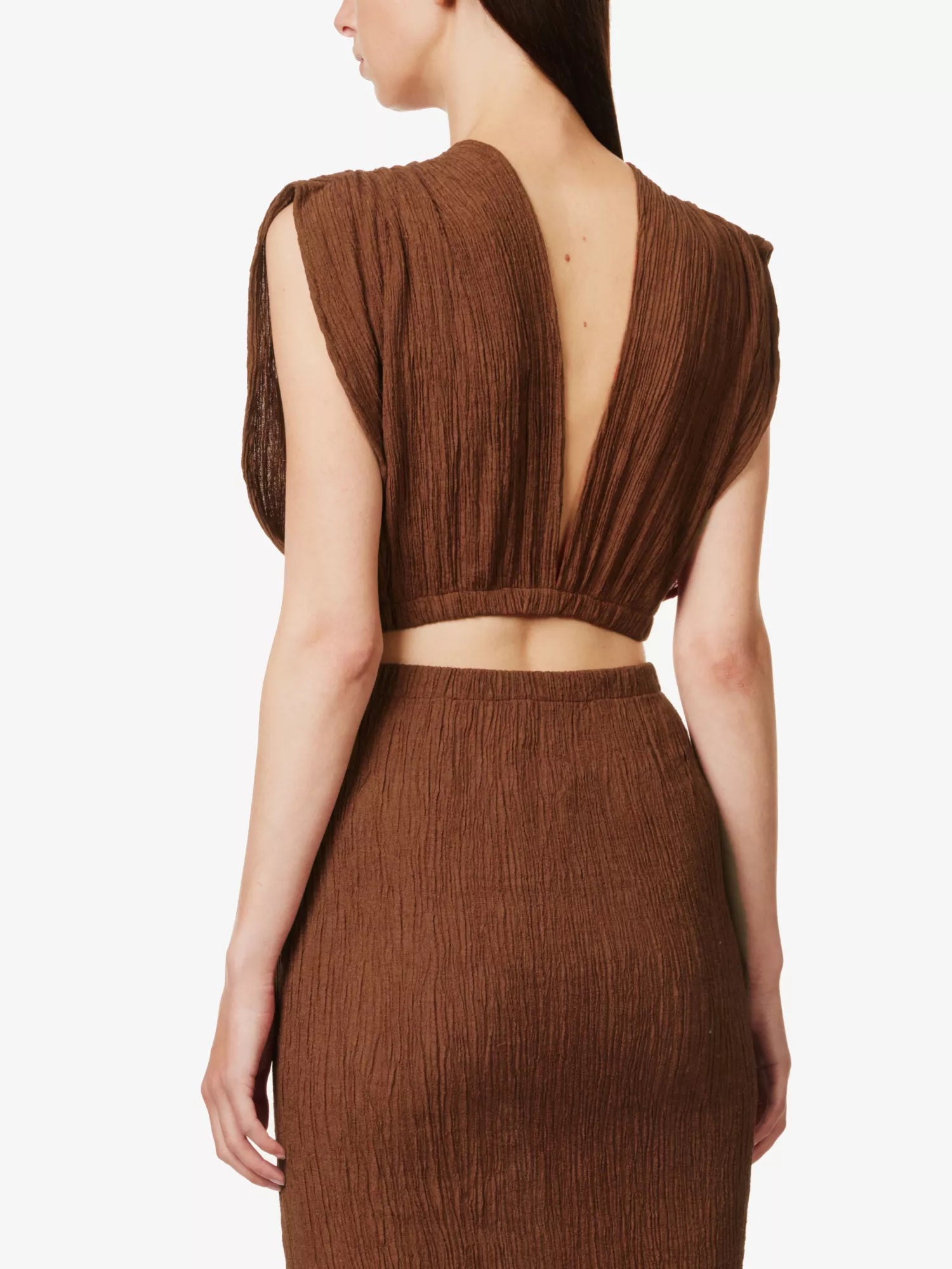 SAVANNAH MORROW Kamala Silk Bamboo Paprika Textured Crop Top - House Of Huntington