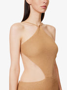 SAVANNAH MORROW Ariel Cut Out Waist Knit Halterneck Almond Midi Dress - House Of Huntington