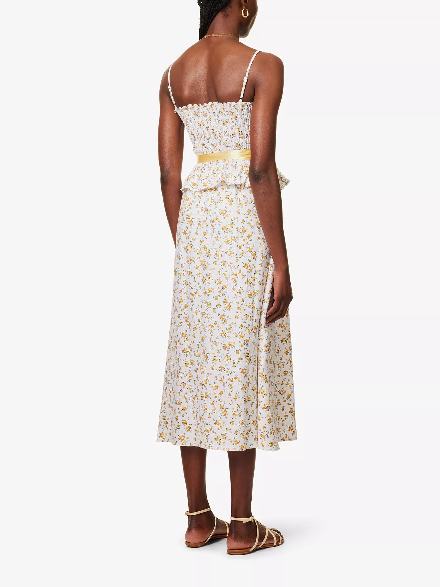 REFORMATION Miles Floral Ruffle-Trim Bow-Detail Linen Midi Dress - House Of Huntington