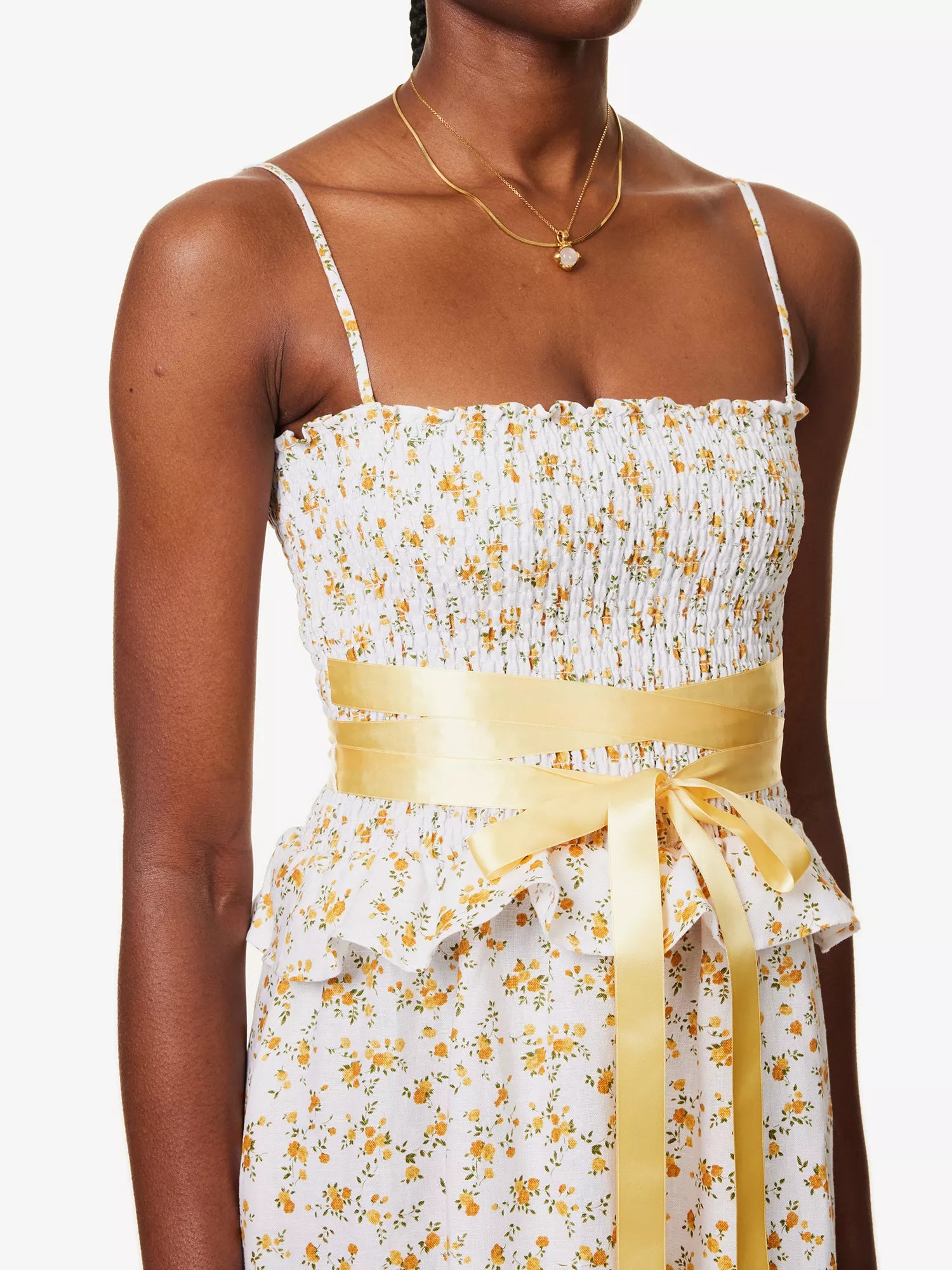 REFORMATION Miles Floral Ruffle-Trim Bow-Detail Linen Midi Dress - House Of Huntington