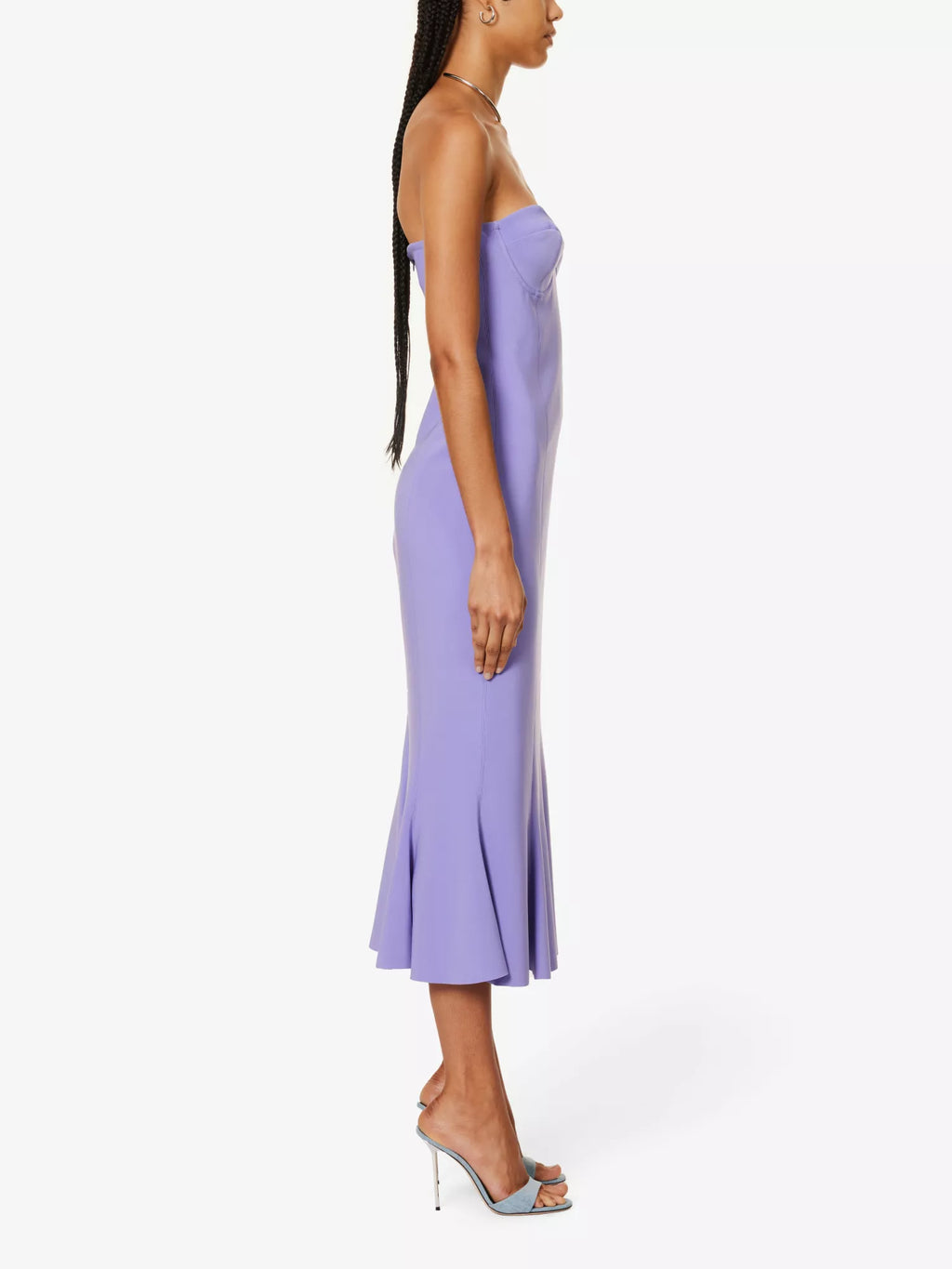 NORMA KAMALI Lilac Purple Corset Bodycon Fishtail Hem Midi Dress - House Of Huntington