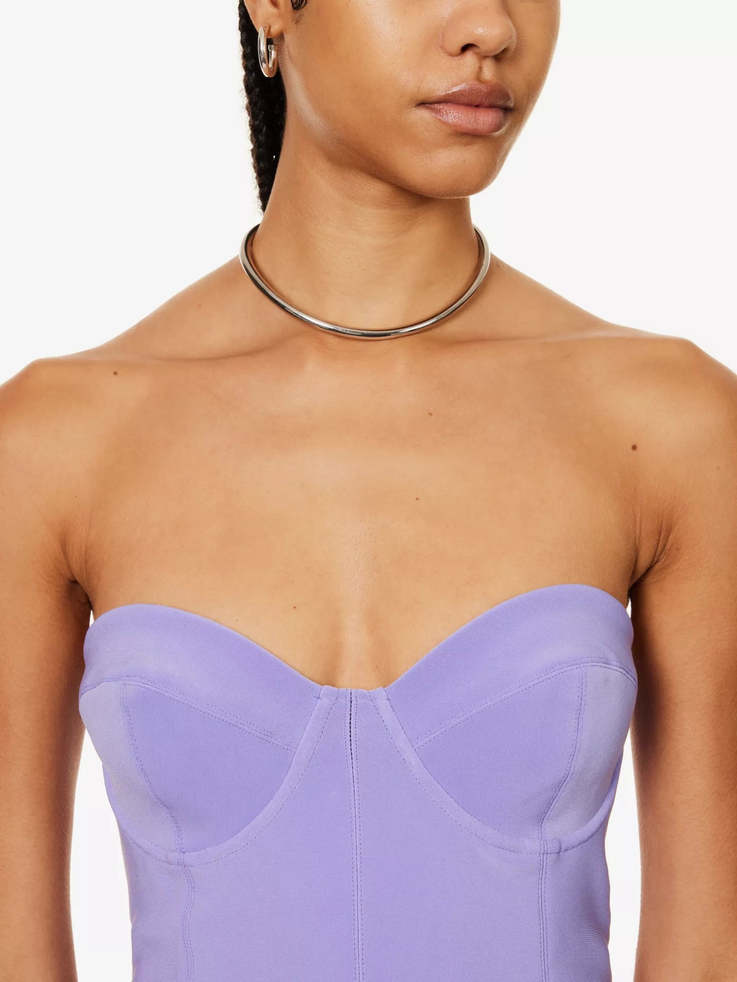 NORMA KAMALI Lilac Purple Corset Bodycon Fishtail Hem Midi Dress - House Of Huntington