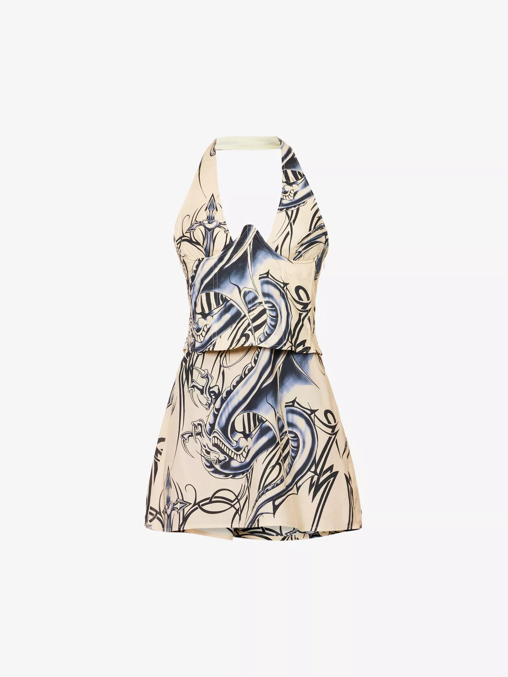 MIAOU Jackie Graphic Tattoo Print Corset Halterneck Mini Dress - House Of Huntington