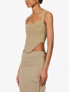 MIAOU Campbell Textured Stretch-Woven Beige Corset Top - House Of Huntington