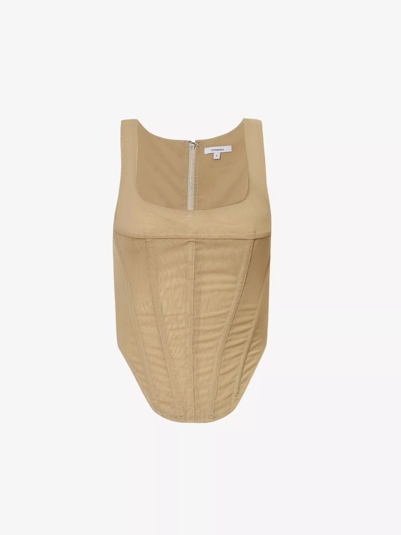MIAOU Campbell Textured Stretch-Woven Beige Corset Top - House Of Huntington