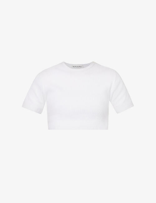 THE FRANKIE SHOP White Ribbed Knit Cotton Nico Cropped Top - House Of Huntington