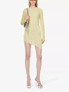 SAMI MIRO VINTAGE Asymmetric Raw Hem Stretch Woven Yellow Mini Dress - House Of Huntington