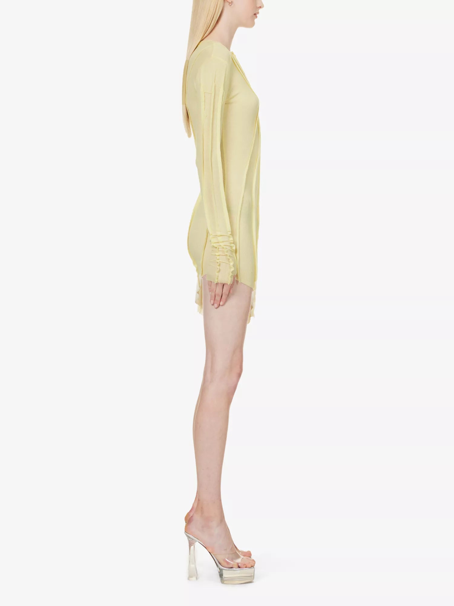 SAMI MIRO VINTAGE Asymmetric Raw Hem Stretch Woven Yellow Mini Dress