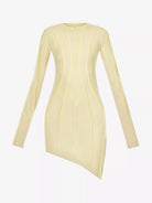 SAMI MIRO VINTAGE Asymmetric Raw Hem Stretch Woven Yellow Mini Dress - House Of Huntington