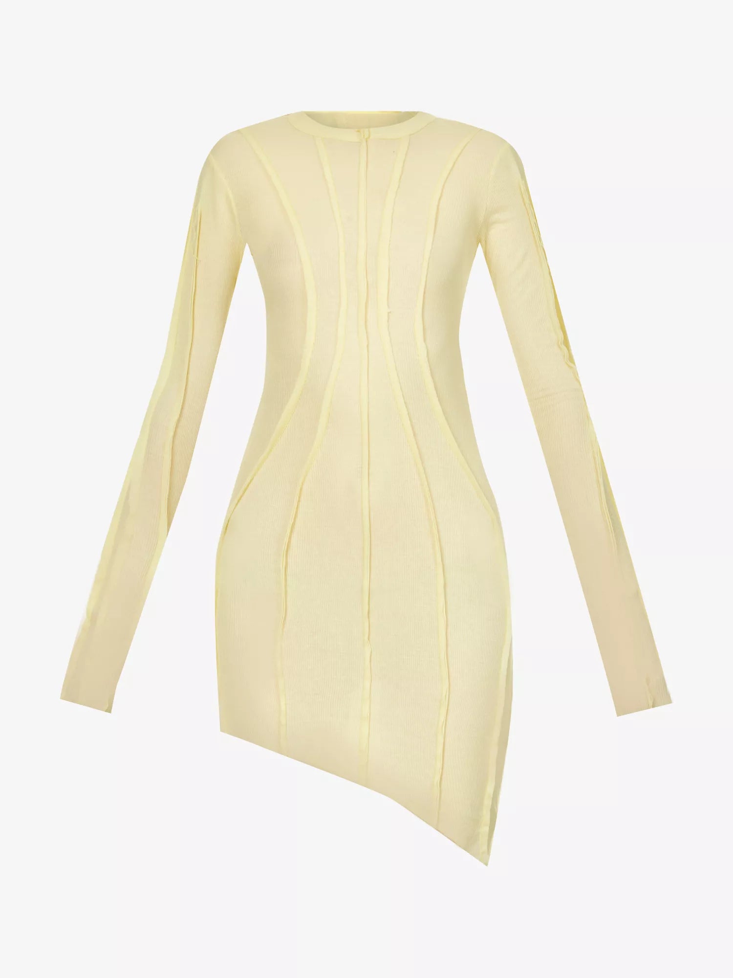 SAMI MIRO VINTAGE Asymmetric Raw Hem Stretch Woven Yellow Mini Dress - House Of Huntington