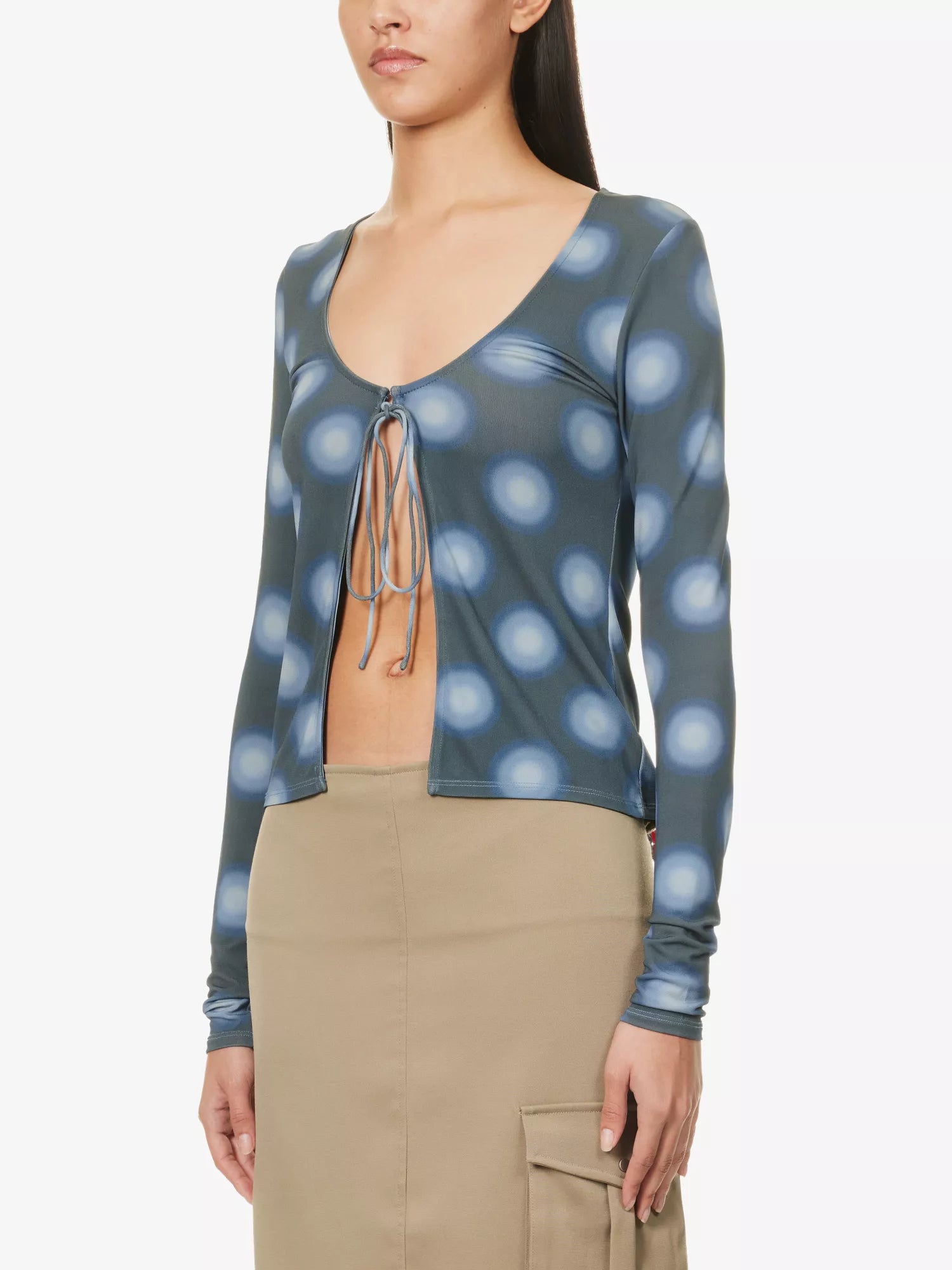 MIAOU Helena Gradient Dot Blue Open Front Tie-up Top - House Of Huntington