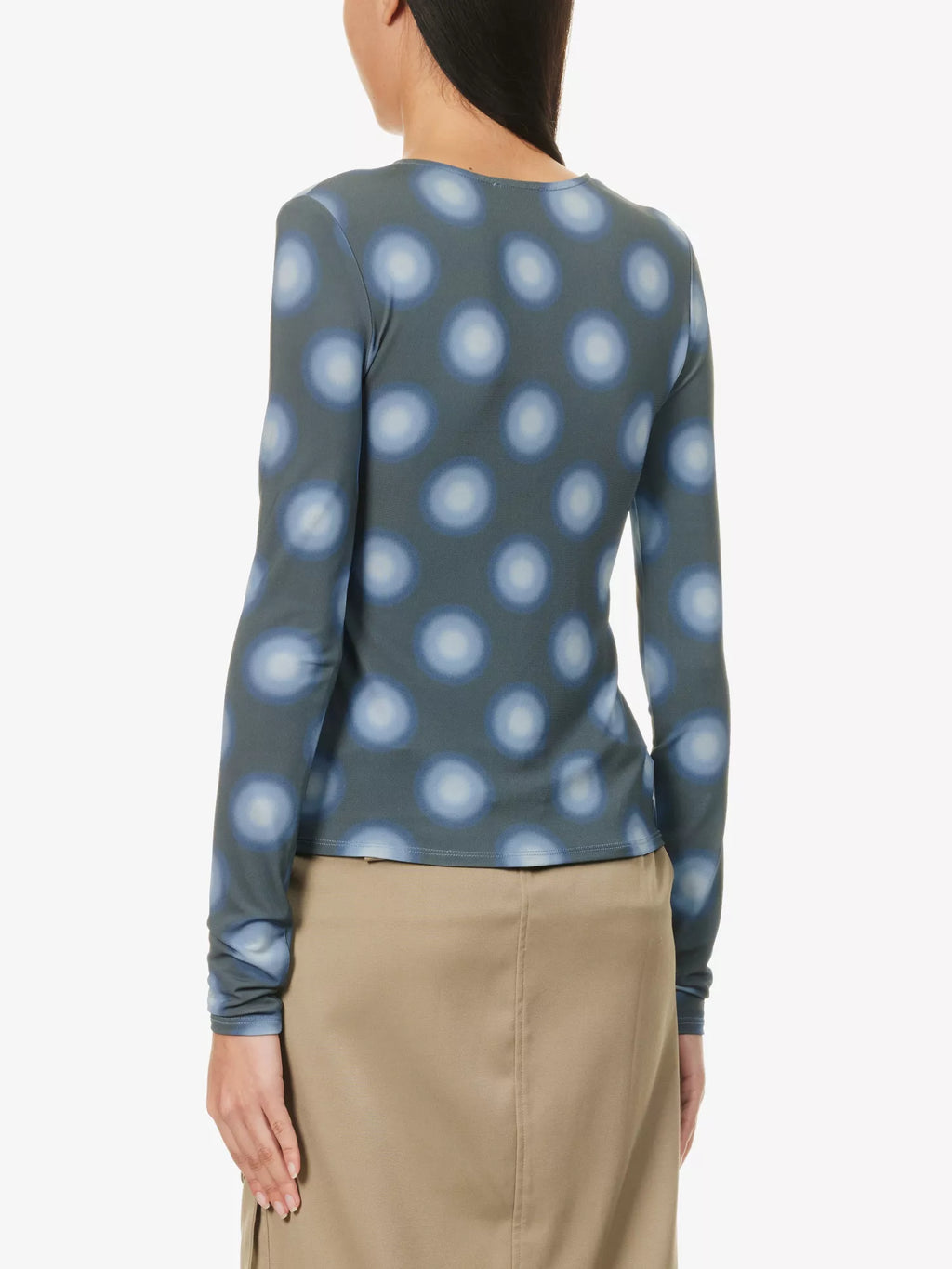 MIAOU Helena Gradient Dot Blue Open Front Tie-up Top - House Of Huntington