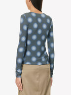 MIAOU Helena Gradient Dot Blue Open Front Tie-up Top - House Of Huntington