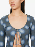 MIAOU Helena Gradient Dot Blue Open Front Tie-up Top - House Of Huntington