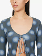 MIAOU Helena Gradient Dot Blue Open Front Tie-up Top - House Of Huntington