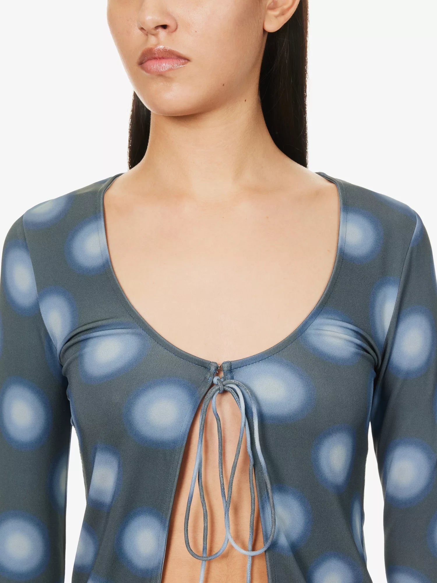 MIAOU Helena Gradient Dot Blue Open Front Tie-up Top - House Of Huntington