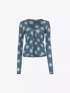 MIAOU Helena Gradient Dot Blue Open Front Tie-up Top - House Of Huntington