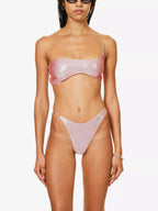 LESLIE AMON Pink Metallic Wet Look La Bella Bikini Top - House Of Huntington