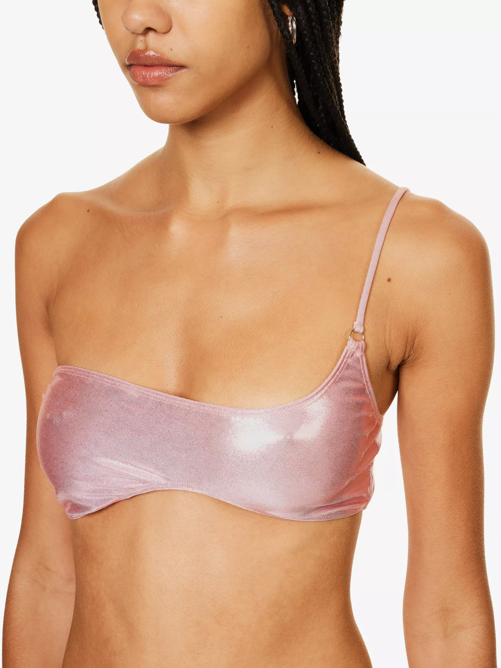 LESLIE AMON Pink Metallic Wet Look La Bella Bikini Top - House Of Huntington