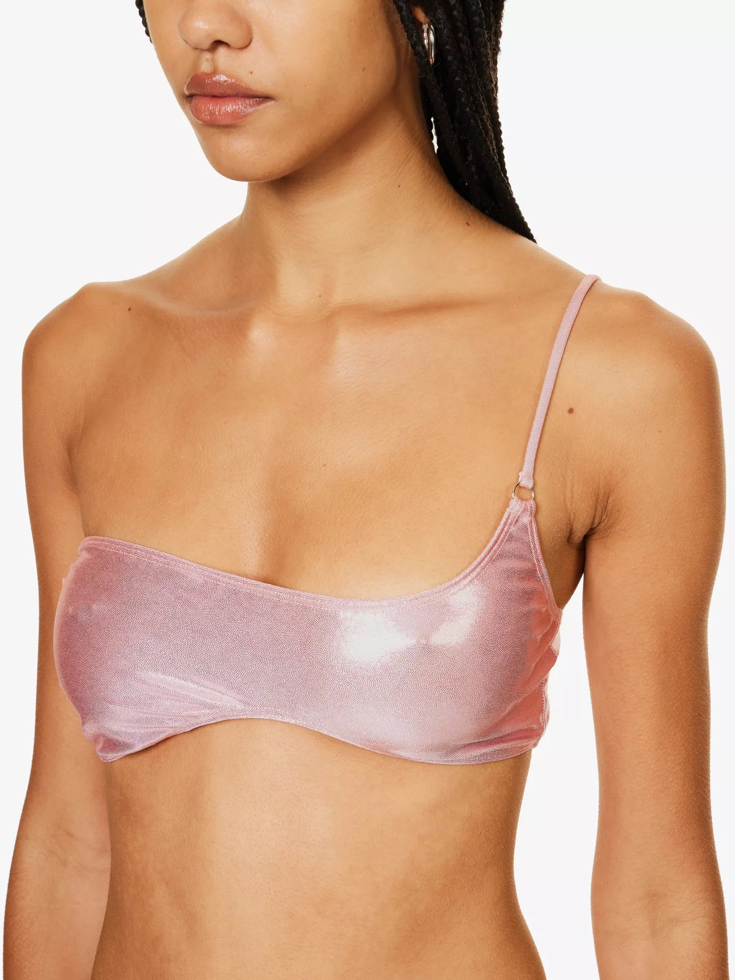 LESLIE AMON Pink Metallic Wet Look La Bella Bikini Top - House Of Huntington