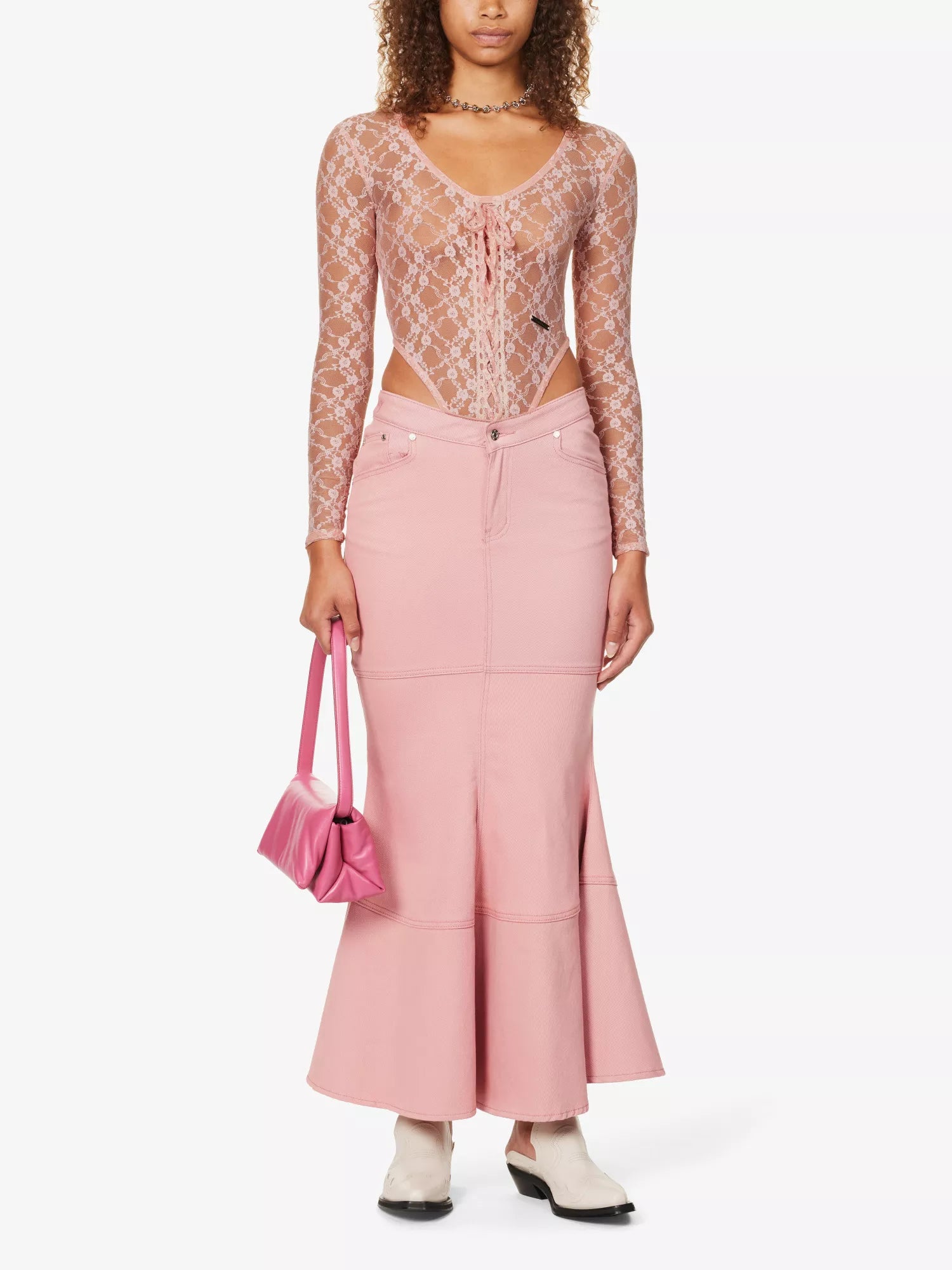 House Of Sunny Pink Love Lace Sheer Romantic Coquette Bodysuit - House Of Huntington