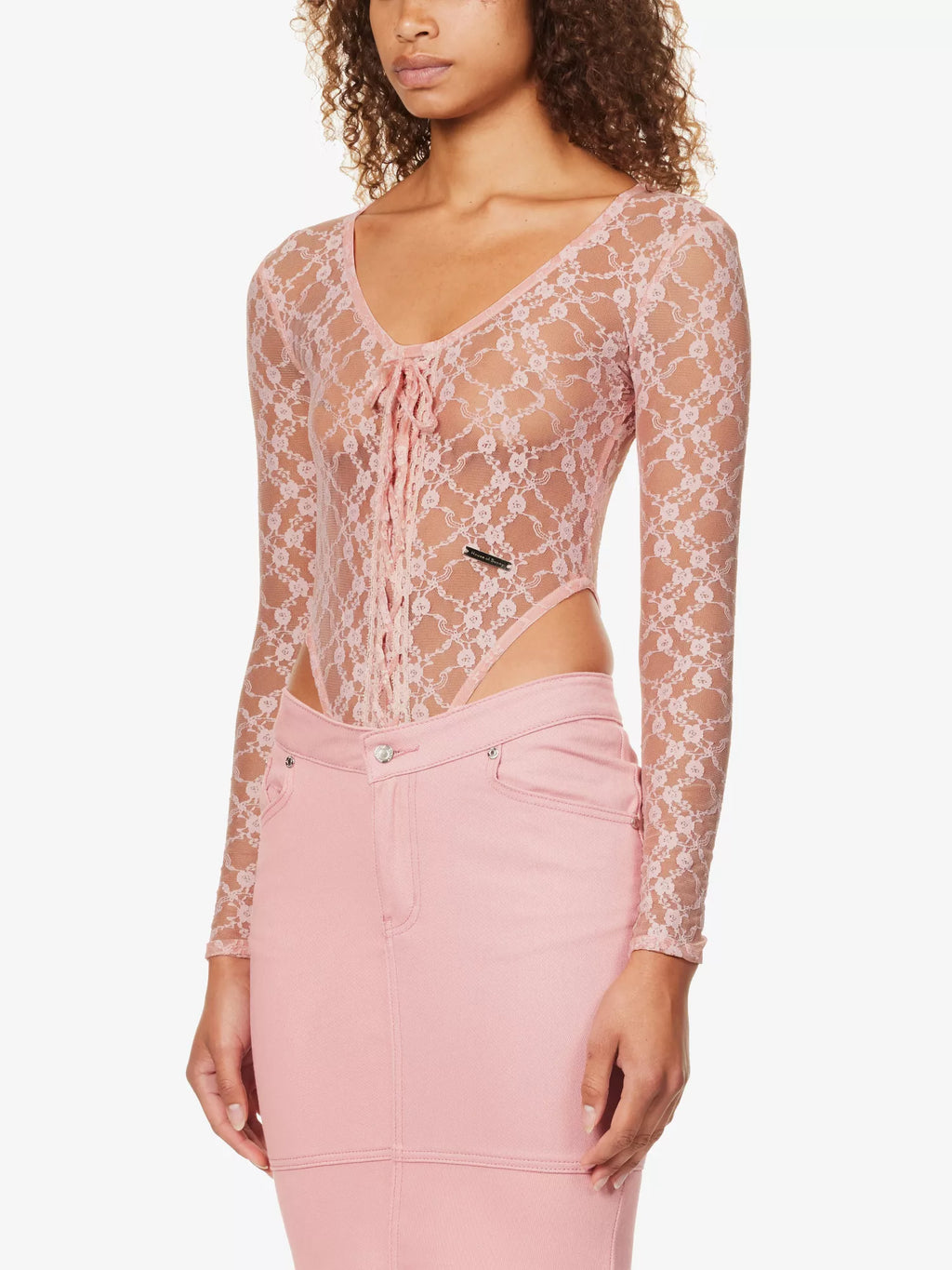 House Of Sunny Pink Love Lace Sheer Romantic Coquette Bodysuit - House Of Huntington