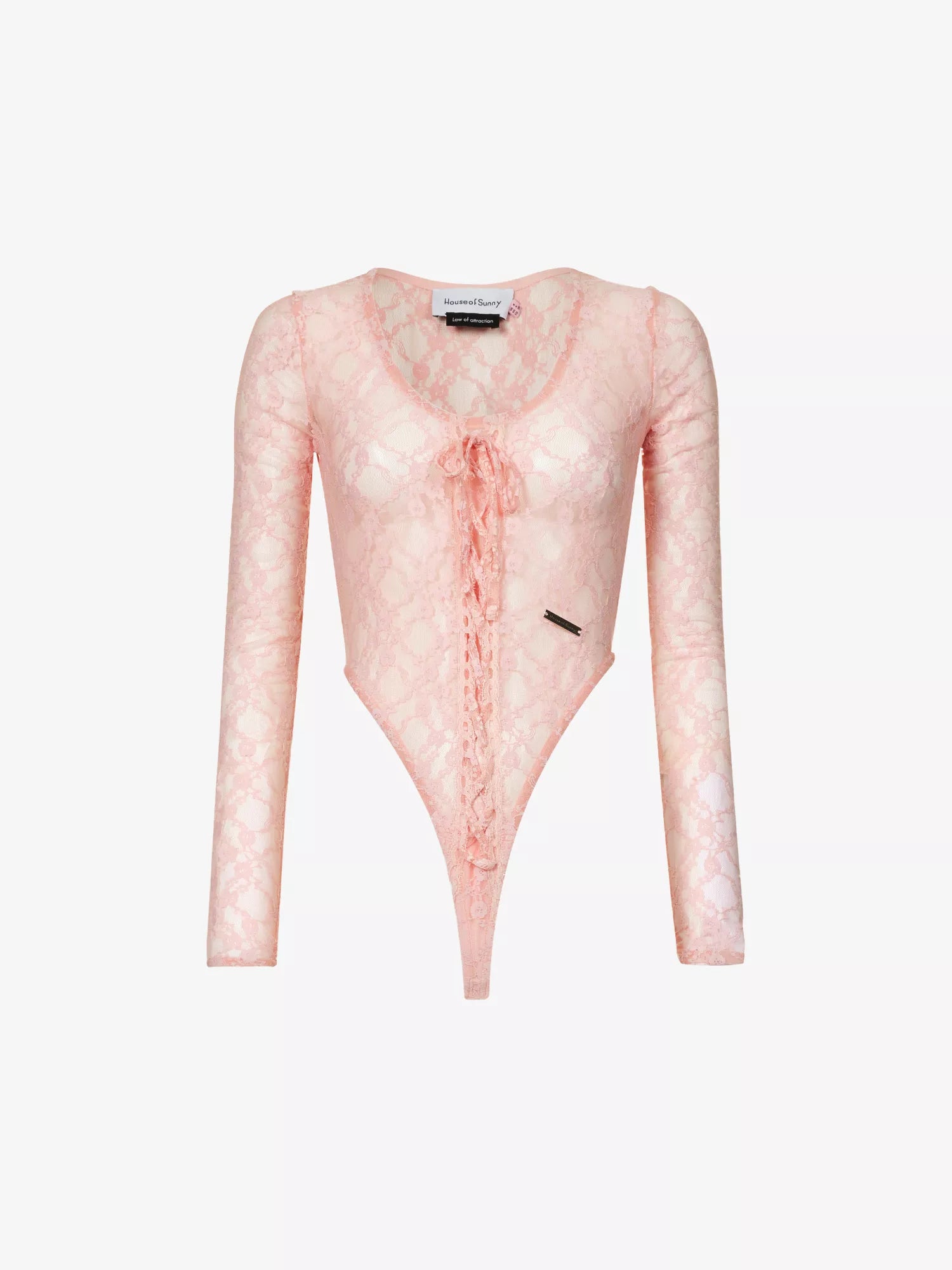 House Of Sunny Pink Love Lace Sheer Romantic Coquette Bodysuit - House Of Huntington